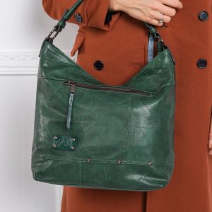 Dark green large bag made of eco leather