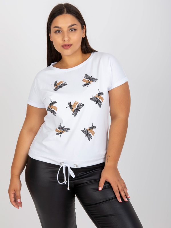 White plus size t-shirt with applique with rhinestones