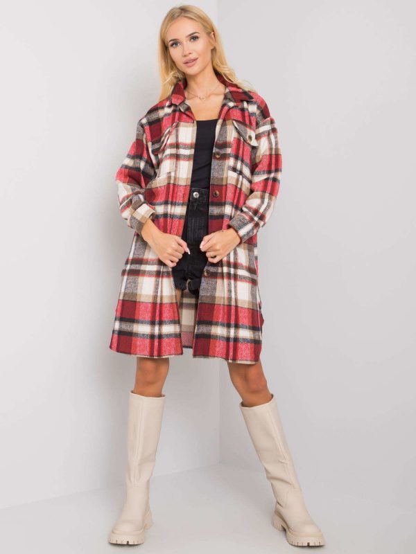 Roza red and beige long checked shirt