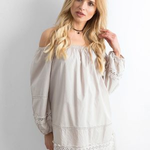 Beige cotton tunic with Spanish neckline