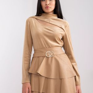 Beige skirt made of eco-leather with frills Modena