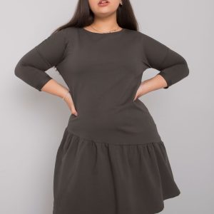 Dark Khaki Plus Size Ruffle Dress Linda