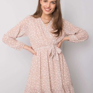 Beige dress with ruffle Eunika OCH BELLA