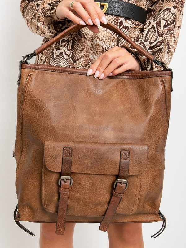 Brown eco leather bag with pocket