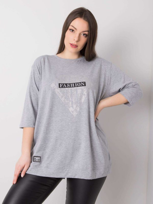 Grey Melange Plus Size Cotton Diamond Blouse