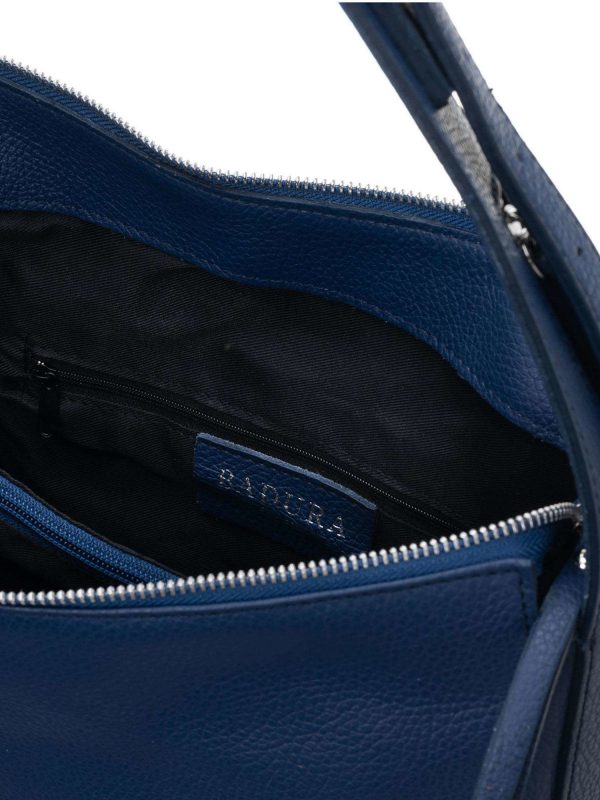 Dark blue leather shoulder bag BADURA