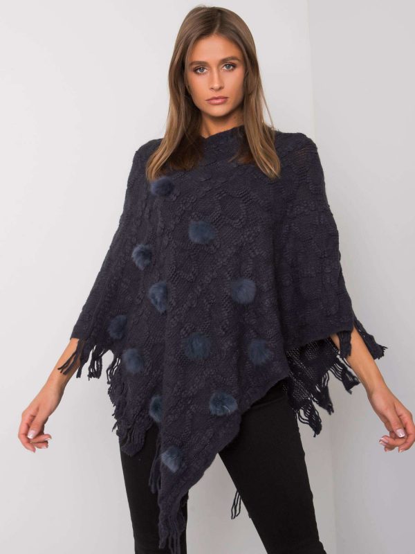 Navy blue poncho with talisha pompoms