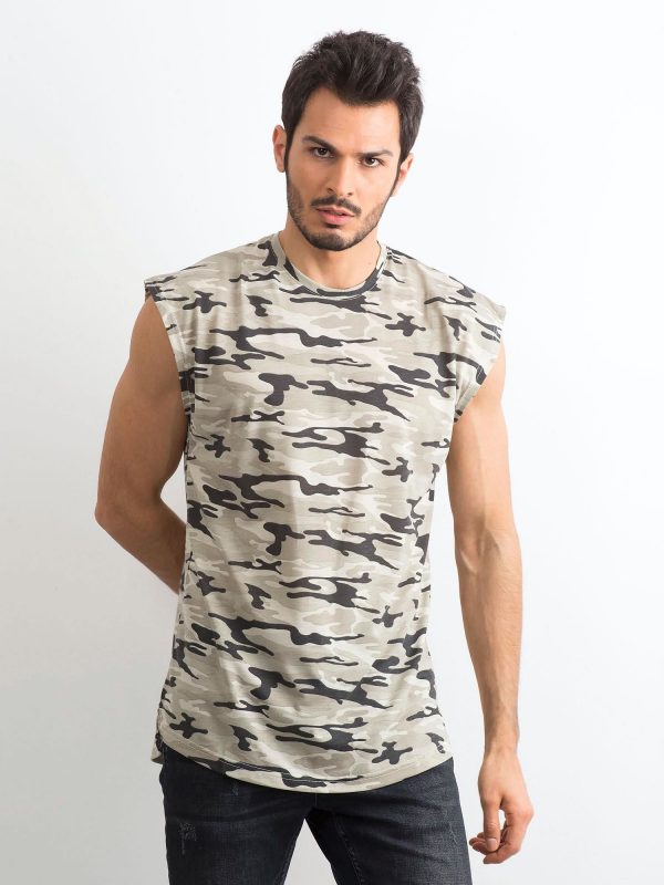 Beige T-shirt for men with camo print