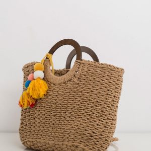 Beige Braided Beach Handbag