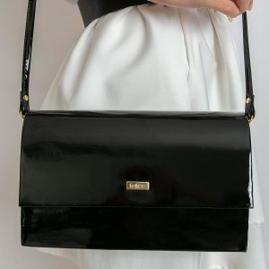 Black lacquered clutch bag