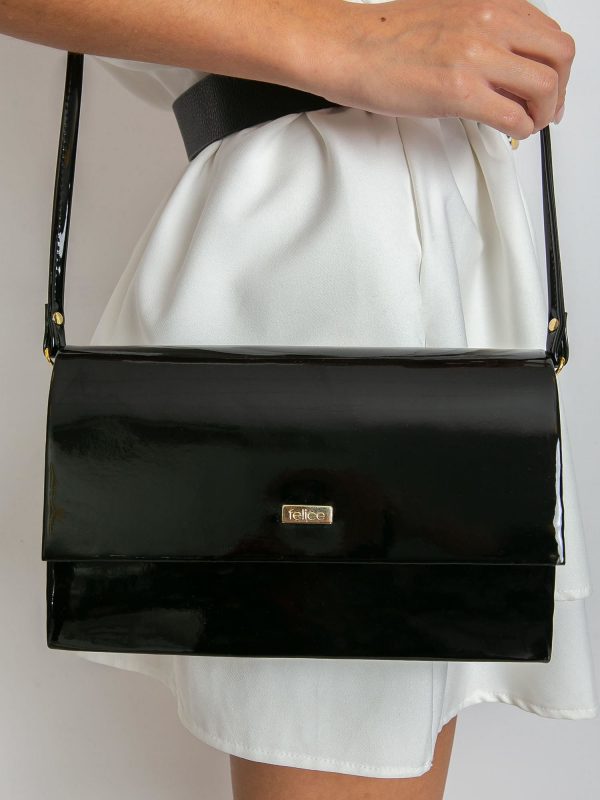 Black lacquered clutch bag