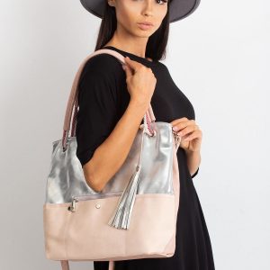 Silver-pink eco-leather bag