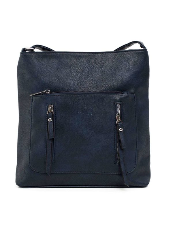 Navy blue faux leather handbag