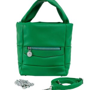 Green eco-leather handbag with handle