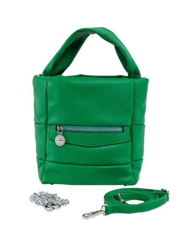 Green eco-leather handbag with handle