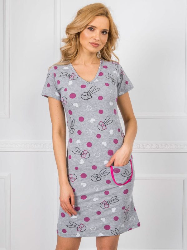 Grey Patterned Cotton Nightgown