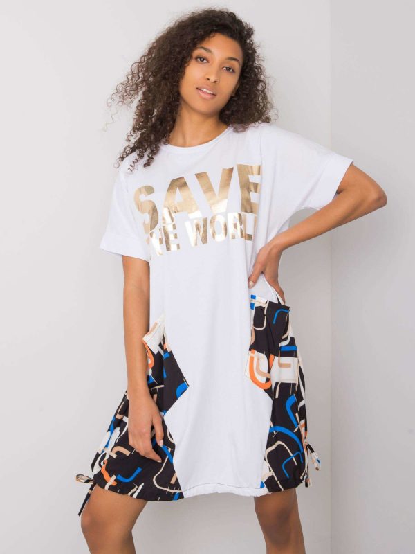 White and gold dress with Ebba lettering