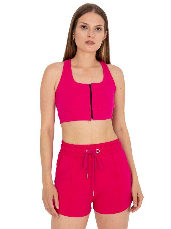 Fuchsia ribbed crop top basic with RUE PARIS clasp