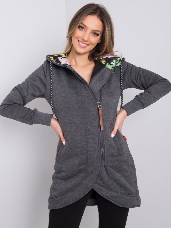 Dark grey long asymmetrical parka sweatshirt