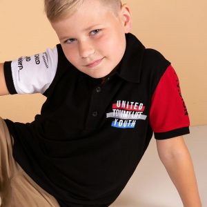 TOMMY LIFE Black Cotton Polo Shirt for Boy