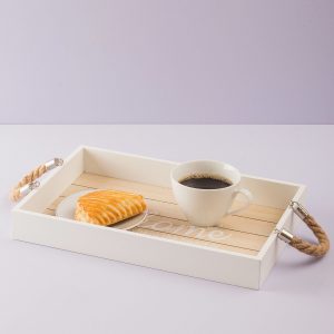 White wooden tray with handles