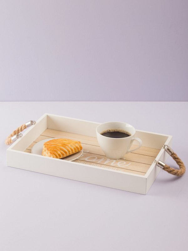 White wooden tray with handles