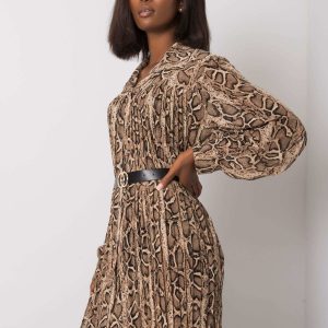 Beige and black Aishan pleated dress