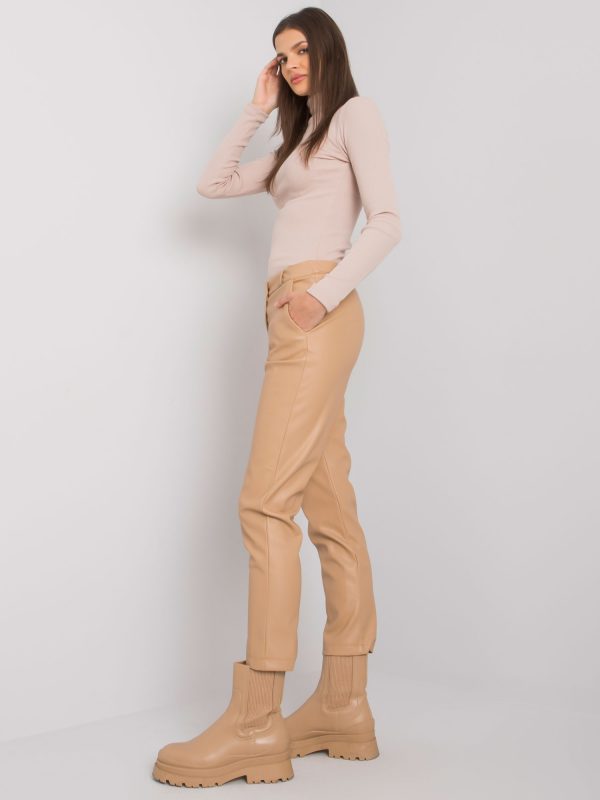 Beige Benny Imitation Leather Pants