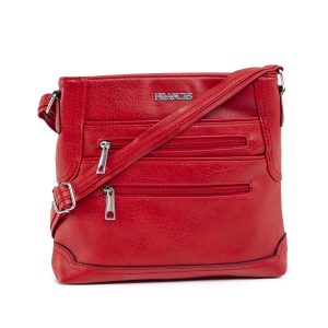 Red women's handbag with pockets