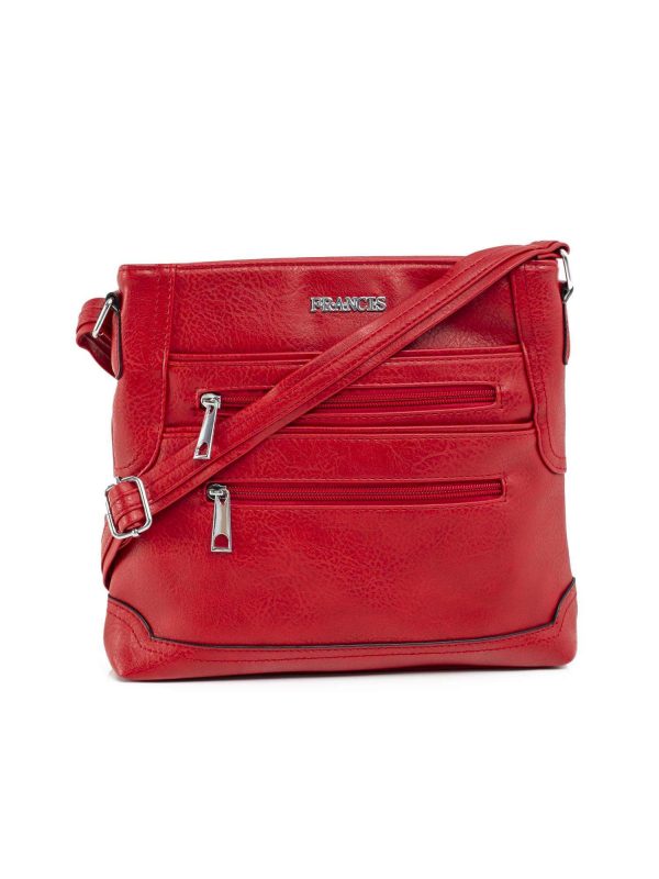 Red women's handbag with pockets