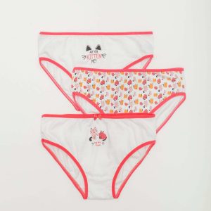 White and coral girls briefs 3-pack