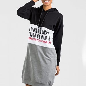 TOMMY LIFE Black/Grey Hooded Dress