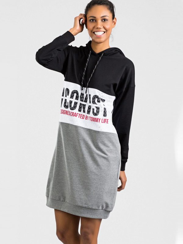 TOMMY LIFE Black/Grey Hooded Dress