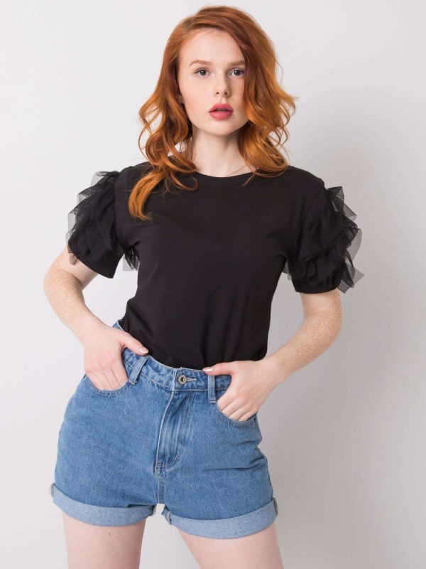 Black T-shirt with frills Maddison