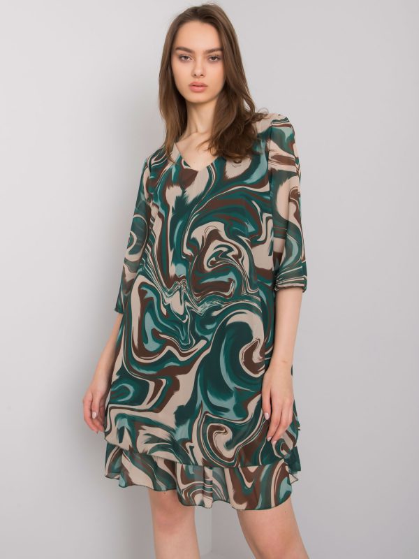 Green and beige dress for women with print Segovia