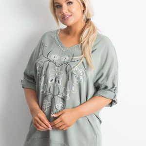 Khaki blouse with print and applique PLUS SIZE