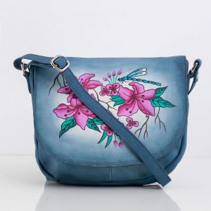 Blue Messenger Bag with Floral Motif