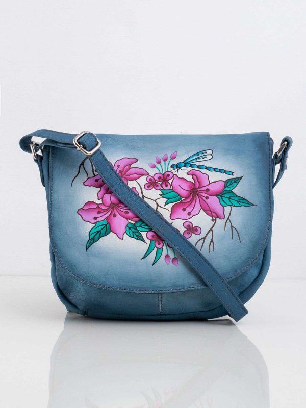 Blue Messenger Bag with Floral Motif