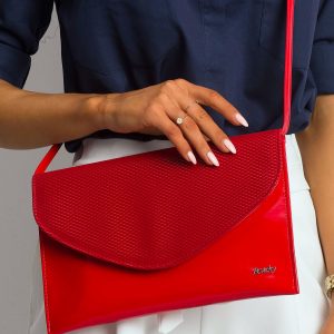 Red lacquered clutch bag with flip