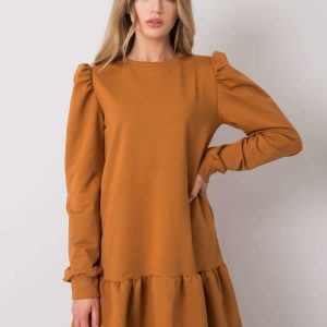 Neah Light Brown Ruffle Sweatshirt Dress