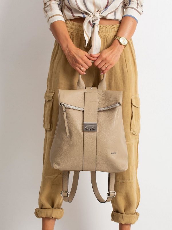 Beige Leather Backpack