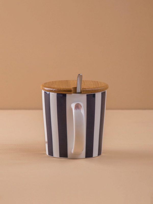 White and navy blue printed ceramic mug