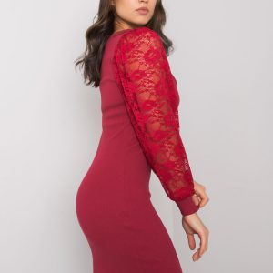 Burgundy fitted dress with decorative sleeves Kayley RUE PARIS