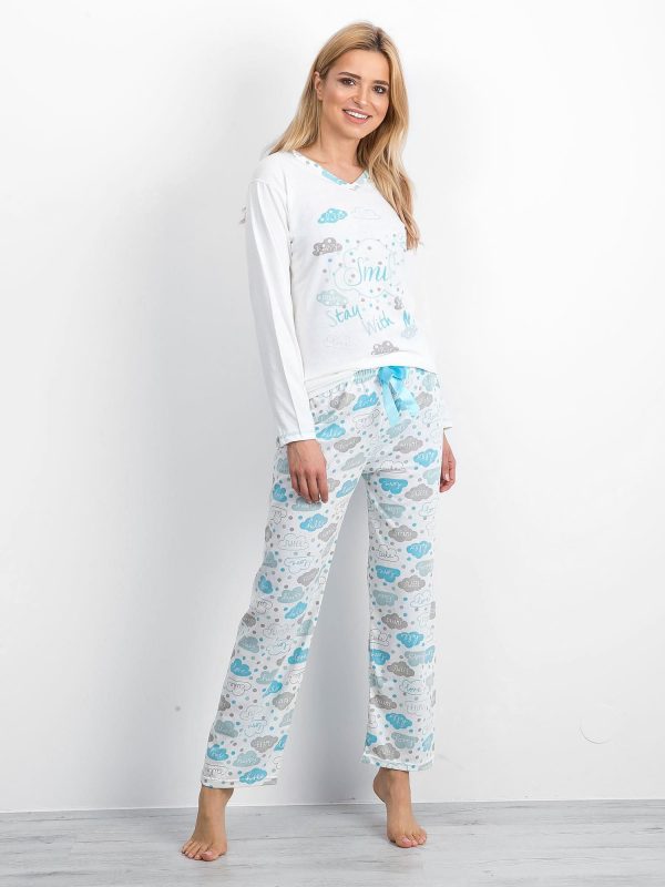 White & Blue Printed Pyjamas