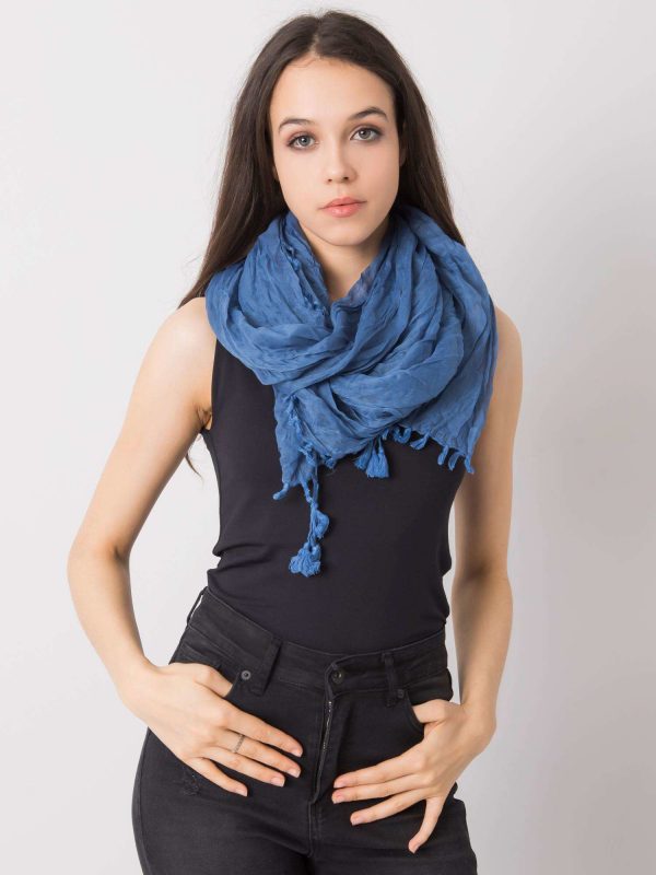 Dark blue scarf with fringes