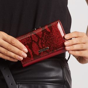 Red Leather Wallet with Pattern