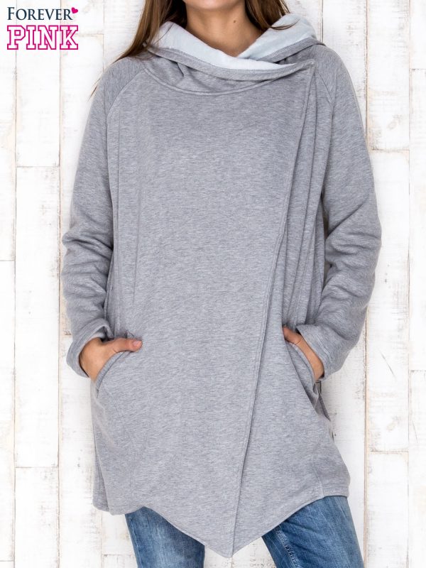 Gray tracksuit coat with cascading neckline