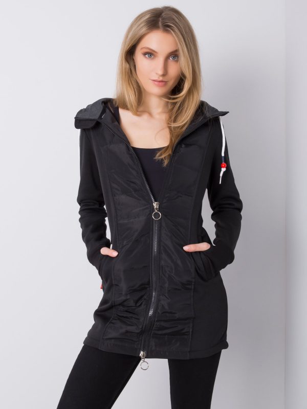 Black Hooded Long Coat Sweatshirt