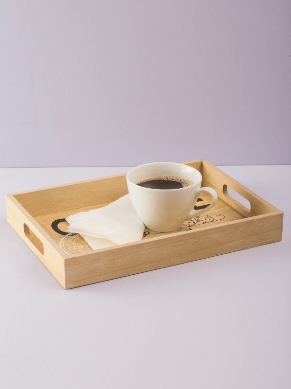 Beige wooden tray with inscription