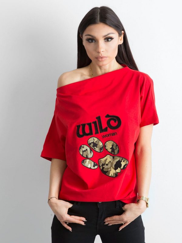 Red blouse with animal motif